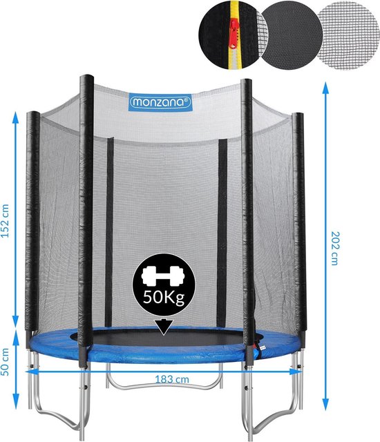 Trampoline Monzana Avec Filet De Sécurité - Certifié TÜV SÜD GS - 183 Cm - Cadre Acier Galvanisé - Échelle Et Protection Bords Incluses