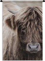 Wandkleed Schotse HooglanderKerst illustraties - Close-up van een schotse hooglander Wandkleed katoen 90x135 cm - Wandtapijt met foto