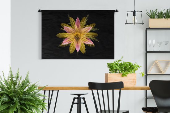 Tapisserie Plantes sur fond noir - Une fleur jaune sur fond noir Tapisserie en coton 150x100 cm - Tapisserie avec photo