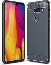 Brushed Texture Carbon Fibre Shockproof TPU Case voor LG G8 ThinQ (Navy Blue)