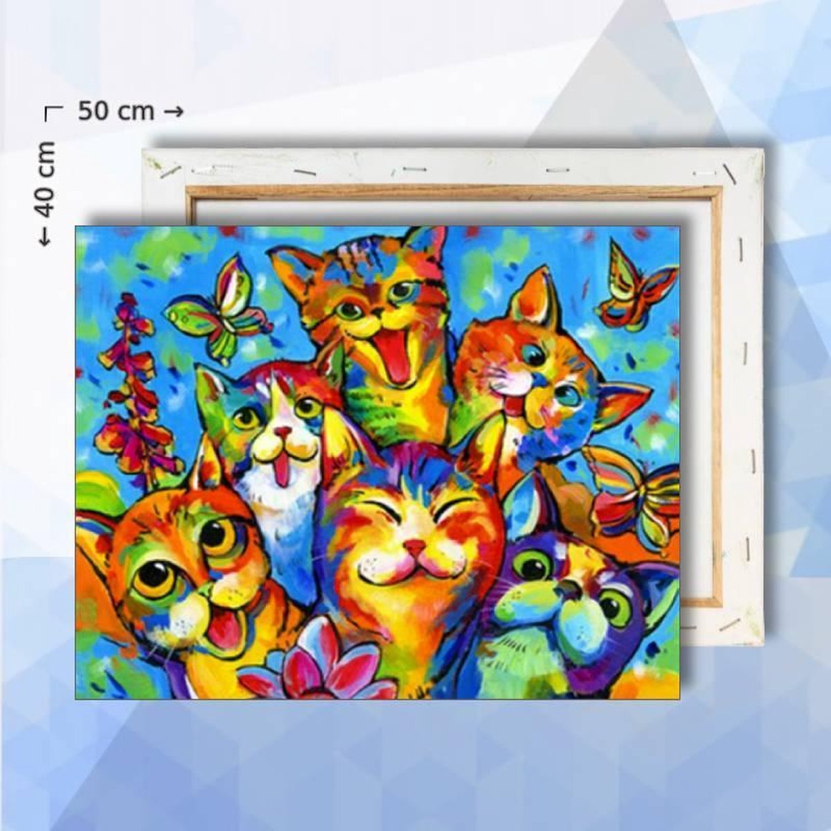 Schilderen op nummer pakket Vrolijke Katten - 40 x 50 cm - met frame