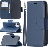 Voor iPhone 12 Retro Lambskin Texture Pure Color Horizontale Flip PU Leather Case voor iPhone 11, met houder & kaartsleuven & portemonnee & lanyard (blauw)