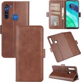 Voor Motorola Moto G8 Dual-side magnetische gesp Horizontale flip lederen tas met houder & kaartsleuven en portemonnee (bruin)