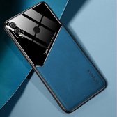 Voor Huawei Honor 8X All-inclusive leer + organische glazen beschermhoes met metalen ijzeren plaat (koningsblauw)