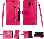 Voor Samsung Galaxy J4 (2018) EU-versie Multifunctionele Rits Horizontale Flip Leren Case met Houder & Portemonnee & 9 Kaartsleuven & Lanyard (Rose Rood)