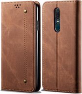 Voor OPPO A9 / F11 denim textuur casual stijl horizontale flip lederen tas met houder & kaartsleuven & portemonnee (bruin)
