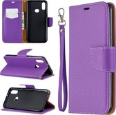 Voor Galaxy A10s litchi textuur pure kleur horizontale flip pu lederen tas met houder & kaartsleuven & portemonnee & lanyard (paars)