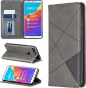 Rhombus Texture Horizontal Flip Magnetische lederen tas met houder en kaartsleuven voor Huawei Honor 7C / Y7 (2018) (grijs)