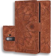 Voor Geschikt voor Xiaomi Redmi Note 8 Pro Calf Pattern Mandala Double Folding Design Reliëf lederen tas met portemonnee en houder en kaartsleuven (bruin)