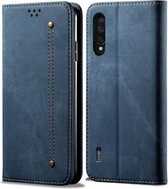 Voor xiaomi mi cc9e / mi a3 denim textuur casual stijl horizontale flip lederen tas met houder & kaartsleuven & portemonnee (blauw)