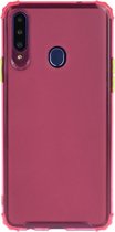 Voor Galaxy A20s schokbestendige TPU transparante beschermhoes (roze rood)