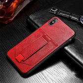 Voor iPhone XS Max SULADA schokbestendig TPU + handgemaakte lederen beschermhoes met houder en kaartsleuf en handriem (rood)