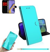 Voor Galaxy A51 Spiegelachtige magnetische attractie Horizontale flip lederen tas met draagkoord, houder en kaartsleuf en portemonnee (mintgroen)