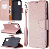 Voor Samsung Galaxy A31 Litchi Texture Pure Color Horizontale Flip Leather Case met houder & kaartsleuven & Wallet & Lanyard (Rose Gold)