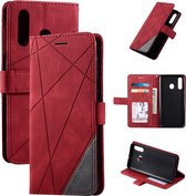 Voor Samsung Galaxy A20 Skin Feel Splicing Horizontale flip lederen tas met houder & kaartsleuven & portemonnee & fotolijst (rood)