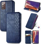 Voor Samsung Galaxy Note 20 Cubic Grid Pressed Horizontal Flip Magnetic PU Leather Case met houder & kaartsleuven & portemonnee (blauw)