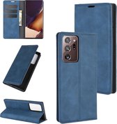Voor Samsung Galaxy Note20 Ultra Retro-skin Business magnetische zuignap lederen tas met houder & kaartsleuven & portemonnee (donkerblauw)