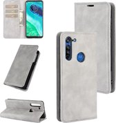 Voor Motorola Moto G8 Retro-skin Business magnetische zuignap lederen tas met houder & kaartsleuven en portemonnee (grijs)