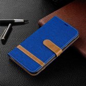 Kleurafstemming Denim Texture Leather Case voor Galaxy M10, met houder & kaartsleuven & portemonnee & lanyard (koningsblauw)