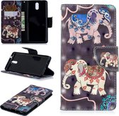 3D Gekleurd Tekenpatroon Horizontale Flip Leren Case voor Nokia 3.1, met houder & kaartsleuven & portemonnee (twee olifanten)