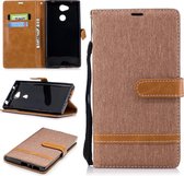 Kleurafstemming Denim Texture Leren Case voor Sony Xperia L2, met houder & kaartsleuven & portemonnee & lanyard (bruin)