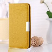 Voor iPhone 12 Litchi Texture Horizontale Flip lederen tas met houder en kaartsleuven (geel)