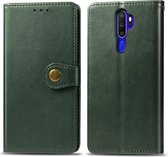 Voor OPPO A5 2020 / A9 2020 retro effen kleur lederen gesp telefoonhoes met lanyard & fotolijst & kaartsleuf & portemonnee & standaardfunctie (groen)