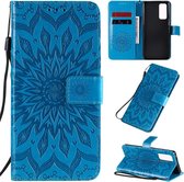 Voor Huawei Honor 30 Pro reliÃ«f zonnebloempatroon horizontale flip PU lederen tas met houder & kaartsleuven & portemonnee & lanyard (blauw)