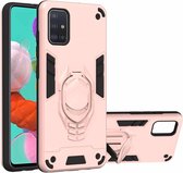 Voor Samsung Galaxy A50 2 in 1 Armor Knight Series PC + TPU beschermhoes met onzichtbare houder (rose goud)