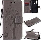 Voor Huawei P Smart 2020 Tree & Cat reliÃ«fpatroon horizontale flip lederen tas met houder & kaartsleuven & portemonnee & lanyard (grijs)