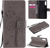 Voor Sony Xperia L4 Tree & Cat reliÃ«fpatroon Horizontale flip lederen tas met houder & kaartsleuven & portemonnee & lanyard (grijs)