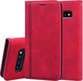 Voor Samsung Galaxy S10 Frosted Business Magnetische horizontale flip PU lederen tas met houder en kaartsleuf en lanyard (rood)