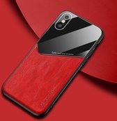 Voor iPhone XS Max All-inclusive lederen + organische glazen telefoonhoes met metalen ijzeren plaat (rood)