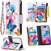 Voor xiaomi redmi 8 gekleurde tekening patroon rits horizontale flip lederen case met houder & kaartsleuven & portemonnee (twee vlinders)