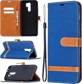 Voor xiaomi redmi 9 kleuraanpassing denim textuur horizontale flip lederen case met houder & kaartsleuven & portemonnee & lanyard (koningsblauw)