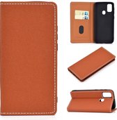 Voor Galaxy M30s effen kleur mat magnetische horizontale flip lederen tas met kaartsleuven en houder (bruin)