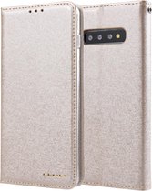 Voor Galaxy S10 CMai2 zijde textuur horizontale flip lederen tas met houder & kaartsleuven & fotolijst & portemonnee (licht goud)