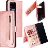 Voor Galaxy S20 Ultra Nine Card Zipper Bag Horizontal Flip Leather Case With Holder & Card Slots & Photo Frame & Wallet (Rose Gold)