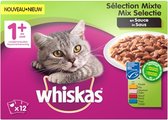 Whiskas multipack pouch adult mix selectie vlees / vis in saus - 12x100 gr - 4 stuks