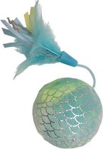 Happy pet mermaid bal groot met veren blauw - 30x8x8cm - 1 stuks