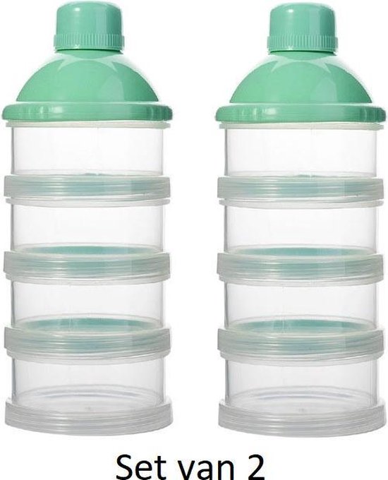 Boîte de dosage LC Toddler Lait en poudre Powder - lot de 2 - Sans BPA - Vert - 4 couches - Tour de Lait en poudre - Plateau de rangement de poudre pour bébé - Boîte de voyage - Distributeur - Tour de poudre