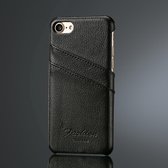 Fierre Shann Litchi Texture lederen tas voor iPhone 8 & 7, met kaartsleuven (zwart)