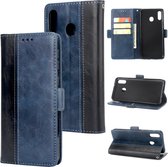 Voor Galaxy A30 Retro textuur Contrastkleur Splicing Horizontaal Flip TPU + PU lederen tas met kaartsleuven & houder en portemonnee (blauw)