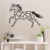 Geometrische Wanddecoratie - Paard - Dieren - Hout - Wall Art - Muurdecoratie - Woonkamer - Zwart - 88 x 59 cm