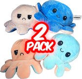 Octopus Mood Knuffel - Licht Roze & Blauw - Zalm & Licht Blauw- 2 Pack - Omkeerbaar, Emotie Knuffel - Boos/Blij Knuffel - 4 Verschillende Kleuren -