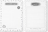 Ensemble de papeterie bloc-notes A6 ensemble combi noir et blanc 'liste de courses' et 'notes'