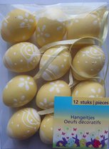 12 Paashangers voor paasboom geel - paaseieren - paasversiering - Pasen paasdecoratie - paashaasjes