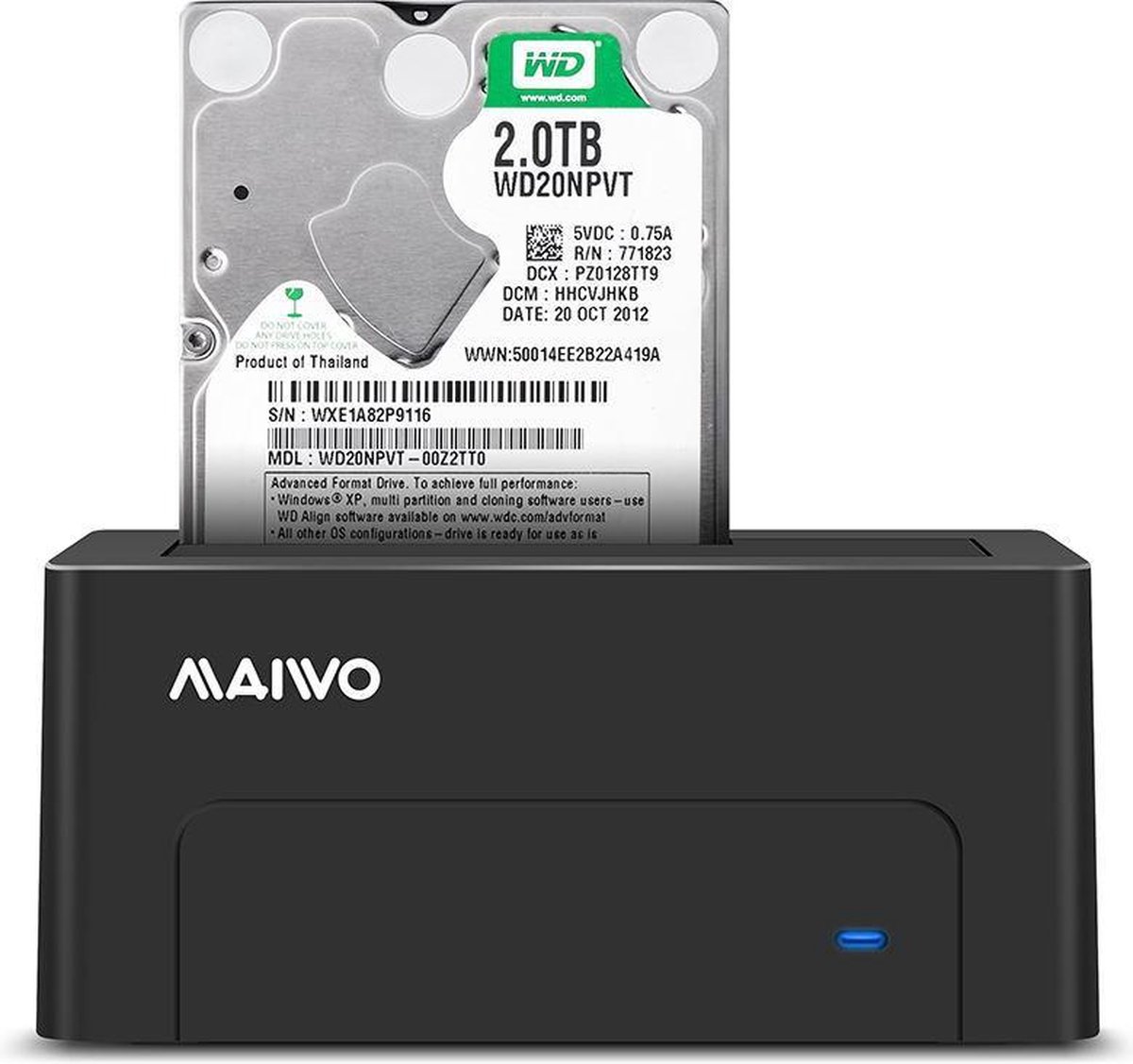 Maiwo K308C USB-C Dockingstation - 2,5”, 3,5” SATA HDD SSD - 3.1 GEN2 - SATAIII 6 Gbps - Tot 14 TB - 10 Gbps - Zwart
