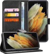 Hoesje geschikt voor Samsung Galaxy S21 Ultra - Book Case Leer Wallet Cover Portemonnee Pasjeshouder Hoes Zwart