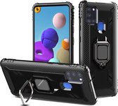 Samsung Galaxy A21s Hoesje - Mobigear - Armor Ring Serie - Hard Kunststof Backcover - Zwart - Hoesje Geschikt Voor Samsung Galaxy A21s